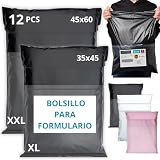 EMBALLAX - 12 Bolsas para Envíos Vinted - Con Bolsa para ALBARÁN - 2 Tamaños XL/XXL - 100% OPACO/ULTRA-RESISTENTE/IMPERMEABLE - Sobres Plastico - Bolsas de Envio Paquetes - Cajas Envios Paquetes