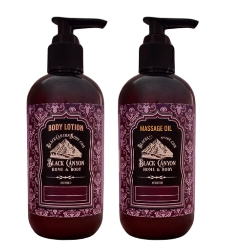 Black Canyon Black Currant Vanilla Scented Body Lotion and Massage Oil Set, 12 Oz Lotion - 12 Oz Massage Oil