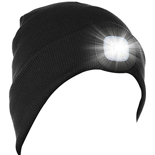 Tutuko Unisex LED Lighted Beanie Cap for Kids, USB Rechargeable 4 LED Headlamp
