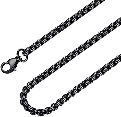 Bowisheet 2MM Black Square Rolo Chain Stainless Steel Round Box Chain Necklace Men Women Jewelry 16Inches