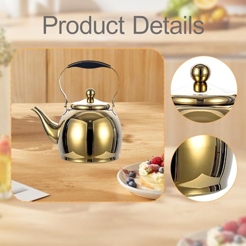 Bouilloire à thé chic en acier inoxydable doré avec un infuseur robuste - 3