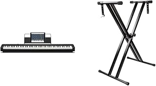 Casio CDP-S110BKC5 Fully Weighted Hammer Action Digital Piano & RockJam RJX29 Double Braced Adjustable Keyboard Stand with Locking Straps, Black