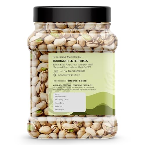 Image of Auravita Premium Roasted & Salted Pistachios 500gm | Crunchy & Flavorful Pista Dry Fruit | Resealable Jar | High in Protein & Fiber | Ideal for Snacking, Gifting