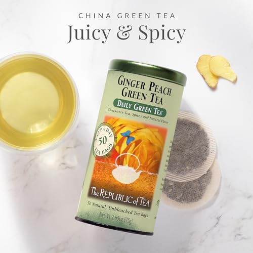 The Republic of Tea - Ginger Peach Green Tea, 50 Tea Bags, Tin | Flavored Fruit Tea | Caffeinated
