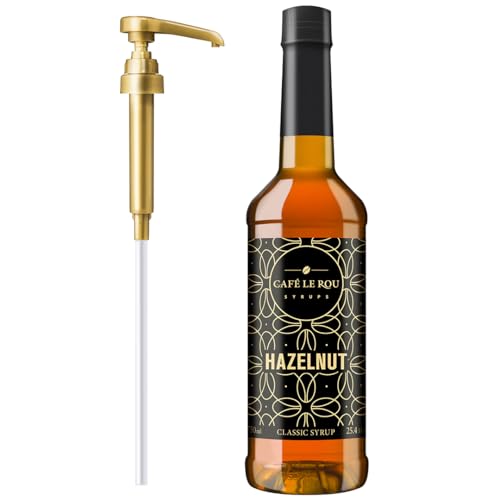 Image of NEW Cafe Le Rou Hazelnut Classic Syrup - 25.4 oz, 1 Pack with 1 Gold Pump Dispensers 25.4 Fl Oz (Pack of 1)