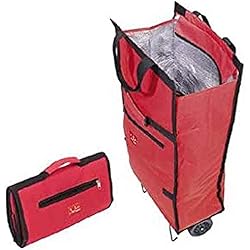 Maletas Plegables Carrefour Jata 992 Bolsa Trolley con Asa de Transporte y Ruedas Plegables Extra Resistentes, Poliéster y Lámina de Aluminio, Rojo, 34x18x70 cm