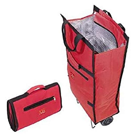 Jata 992 Bolsa Trolley con Asa de Transporte y Ruedas Plegables Extra Resistentes, Poliéster y Lámina de Aluminio, Rojo, 34x18x70 cm