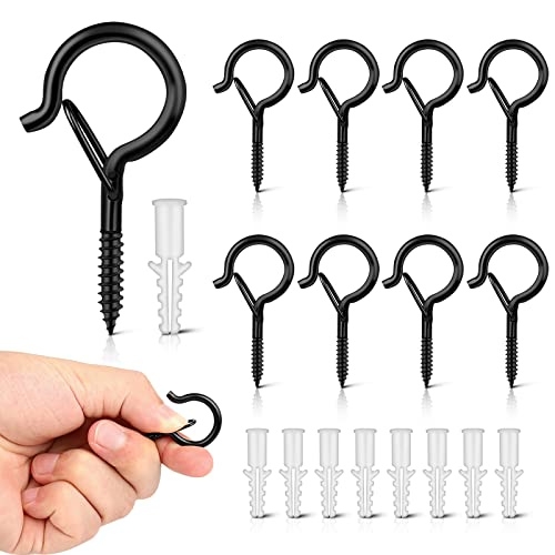 Esteopt Screw-in Hooks Q-Hanger Hooks Screw Hooks for Outdoor String Lights Plants Birdcage Feeders Christmas Decor Mounted on Ceiling or Wall (Black-8pcs)