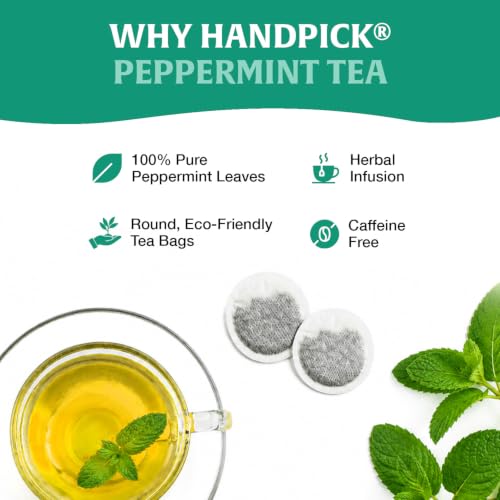 Image of HANDPICK Peppermint Tea (40 Tea Bags) Fresh Natural Mint Leaves, Non GMO