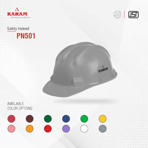 Image of Karam PN501 Safety Helmet for Men Industrial and Construction Use| Manual Adjustment Type with Adjustable Chin Strap| Triple Corrugation and is Certified Safety Helmet Lamination Blue | Pack of 2