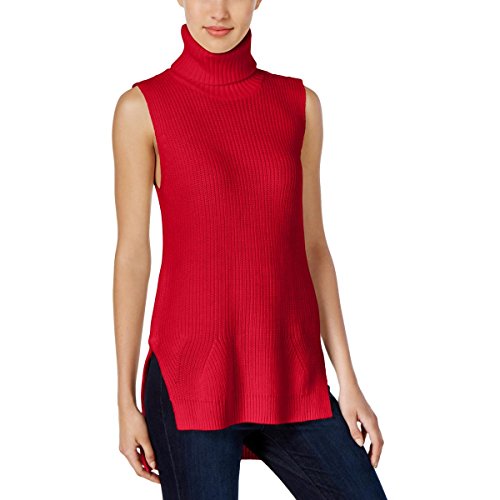 Calvin Klein Jeans Women's High Low Turtleneck Tunic Sweater, Red Star, X-Large