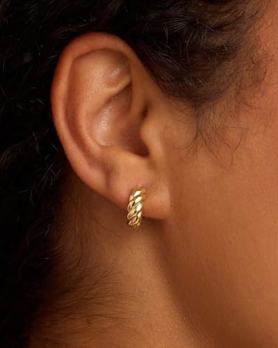 Image of gorjana - Crew Helium Huggies - 18k Gold or Silver - Daily Earring Wear - Unique Rope Texture - Lightweight Helium Design - Secure Hinge Closure