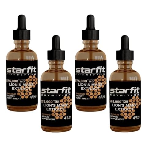 STARFIT - Lion's Mane 575,000 Mg Extract, Lions Mane Liquid Supplement, Lion's Mane Mushroom Extract for Immune Support, Memory Enhancement, and Digestive Health, 4 fl oz (Pack of 4) Cover