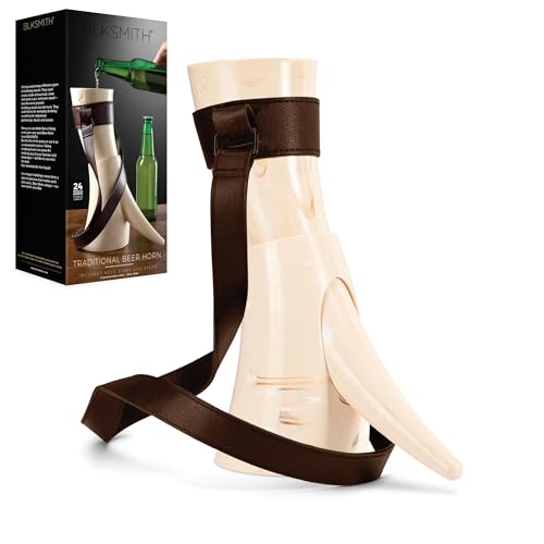 BLKSMITH 24 oz Viking Drinking Horn - Plastic, Dishwasher Safe, BPA Free Horn Cup with Leather Holster and Stand, Perfect Authentic Viking Drinking Horn for Beer and Mead (Ivory)