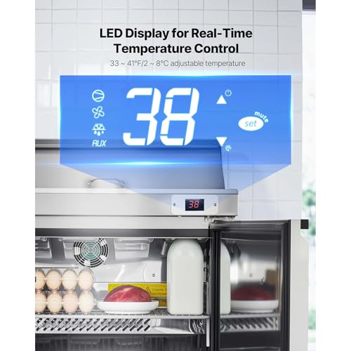 Image of VEVOR Commercial Refrigerator, 28 inch W Sandwich /Salad Prep Refrigerated Table, Stainless Steel Food Prep Station Fridge with 8 Pan, for Restaurant, Bar, Shop, 7.1 Cu. Ft Refrigerator Single Door, Silver
