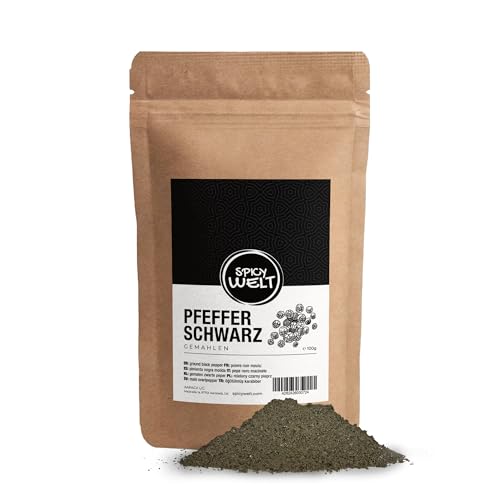 Spicy Welt Schwarzer Pfeffer Gemahlen (100g) – Pfefferpulver – für Suppen, Saucen & Steak,...