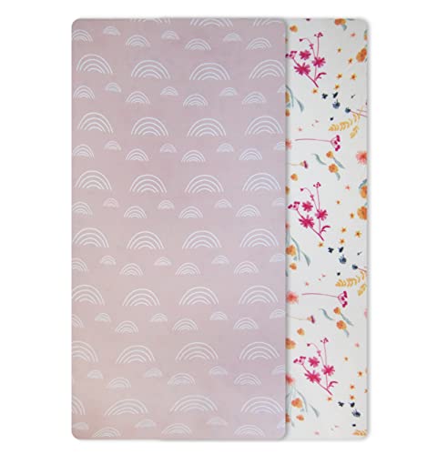 Cradle Sheets Fitted 18x36 Compatible with Dream On Me Luna/Haven Cradle, 2 Pack, Super Soft and Stretchy - Blush Pink Rainbow