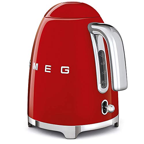 SMEG 50's Retro Style Electric Water Kettle with Automatic Shutoff, Removable Base, and Water Indicator, KLF03RDUS, Red