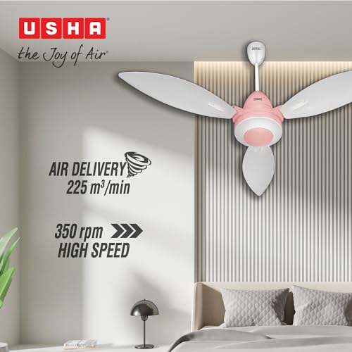 Image of USHA Bloom Lily Glow BLDC Ceiling Fan with 3-Mode Underlight | RF Remote | 100% Copper Motor | Whisper-Quiet |Dust-Resistant |BEE 5 Star Rated |3-Year Motor & 2-Year PCB Warranty | White & Light Pink