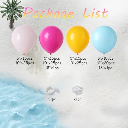 Image of Tropical Balloon Arch Kit 152Pcs Hot Pink and Blue Yellow Balloon Garland for Summer Hawaiian Surf Beach Vibe Baby Shower the Big One Birthday Party Decorations