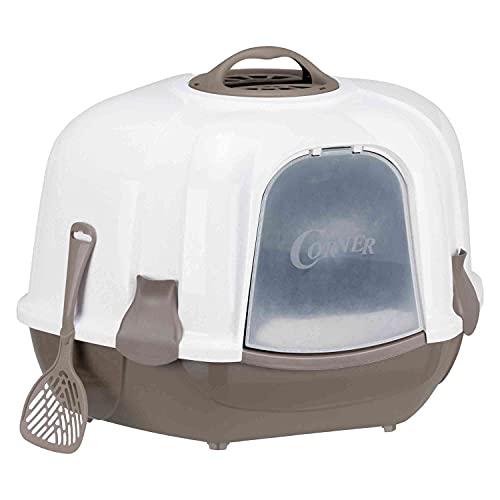 Trixie 40359 Ecktoilette Maro, mit Haube, 60 × 43 × 52 cm, taupe/granit