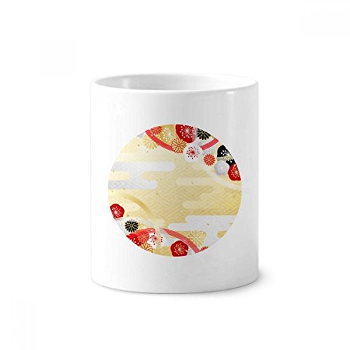 Porte-brosse à dents en céramique blanche motif Sakura et géométrie japonaise 350ml