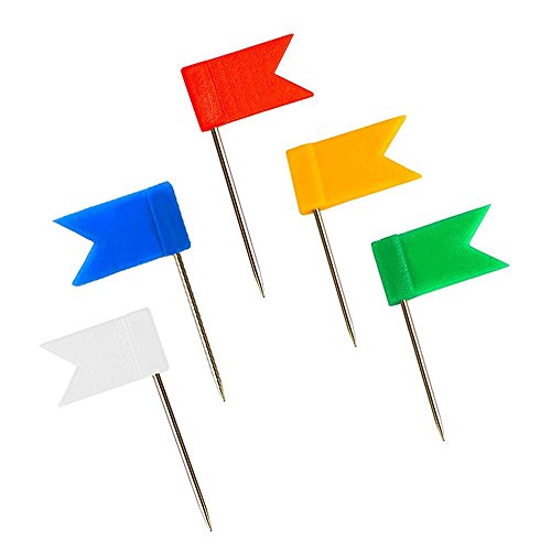 Outus 60 Pieces Multi-Color Map Flag Push Pins, Assorted Colors