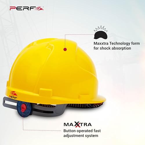 Image of PERF Safety Helmet for Construction & Outdoor Work|Easy 3D Fitting System for Any Head Size|Lightweight|4-Point Support Easy Impact Absorption Sweatband|Maxxtra|Yellow