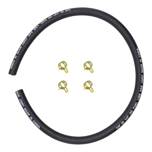 Strongthium Gewebe Kraftstoffleitung 1/4 Zoll ID 6mm mit 4 Schlauchschellen 64cm Benzinschlauch passend für Briggs & Stratton MTD Cub Cadet Wolf Garten Rasenmäher Traktor Ethanolbeständig