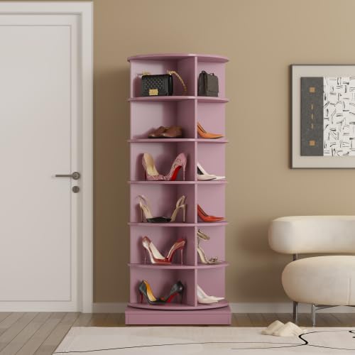 Image of HKLYRHIMO Rotating Storage Rack-American Design White-7-Tier Spinning Storage Rack,Free Standing 360 Revolving Shoe Organizer-for Bedroom,Livingroom,Hallway. (Pink,6-Tier with Base)