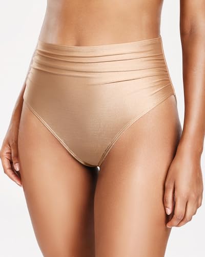 Tempt Me Calcinha de biquíni feminina de cintura alta cobertura total retrô com controle de barriga,