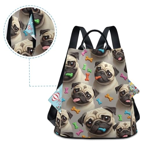 Sac à dos beige à motif chiens mignons et poches multiples - 4