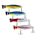Large Top Water Popper, 4pcs 3D Eyes Tuna Popper, Saltwater Poppers Fishing Lures for Surf Fishing, Bluefish,Fishing Gt Tuna Kingfish Large Predator Fish (4.7IN)