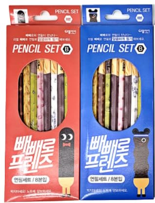 韓国文具 鉛筆セット 16本入り プレッツェル えんぴつ 韓国 鉛筆 文具 ペン かわいい 可愛い お菓子 ファンシー文具 (レッド・ブルー)