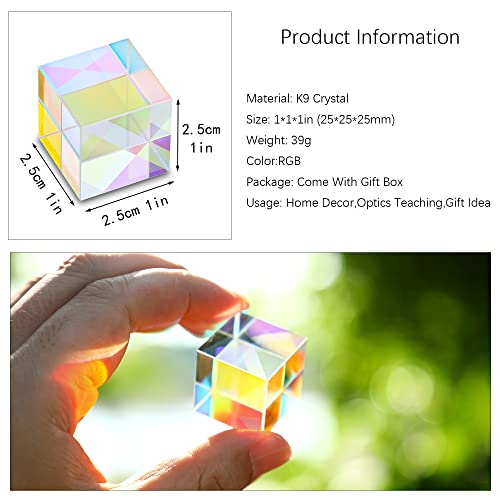 HDCRYSTALGIFTS 25mm Optical Glass X-Cube Prism RGB Dispersion Prism Physics and Decoration Light Spectrum Educational Model Photography Props