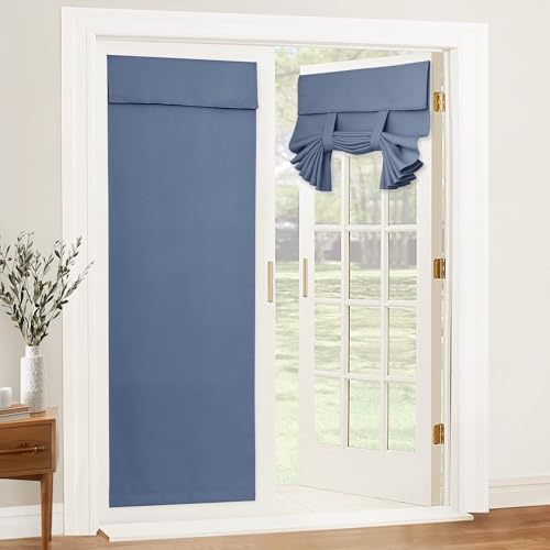 Image of RYB HOME Room Darkening Curtains for Front Door, Privacy Self-Adhesive Blackout Thermal Insulated Patio French /Back /Tricia Door Cover Window Curtains, W36 x L80 inch, 1 Panel, Stone Blue