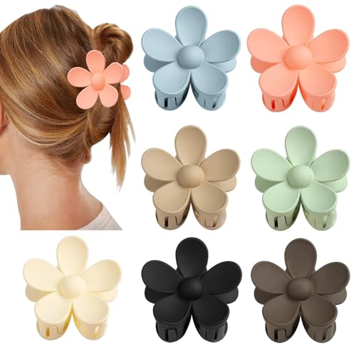 Image of ANNACREATIONS 7 Pcs Korean Fashion Flower Matte Hair Claw Clip for Thick & Thin Hair Strong Hold Hair Clutcher Hair Accessories Clutches for Women & Girls