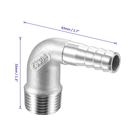 M METERXITY Hose Barb Fittings - 90 Degree Elbow Stainless Steel 10mm Pipe Connector Apply to Water Fuel (G3/8 Male Pipe) - Image 4