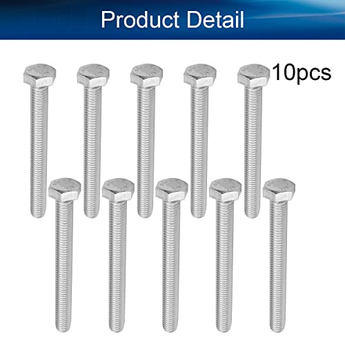 Image of Bettomshin 10Pcs M8 x 75mm Hex Bolts, 304 Stainless Steel 1.25mm Thread Pitch Fully Threaded Metric Hex Head Screw Bolts, Hexagon Screw Bolt, Hex Tap Bolts, Silver, A2-70 (Overall Size 80.3x13x13mm)
