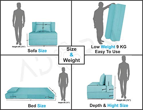 Image of Adorn India Easy 2 Seater Sofa Cum Bed Alyn 3'x 6' (Aqua Blue) (1 Year Warranty)