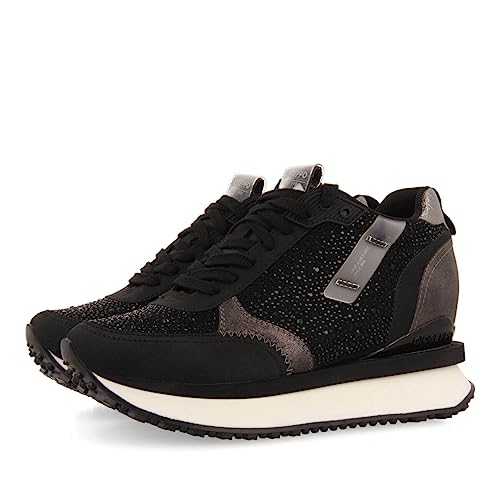Sneakers Negras Monocolor con Detalle de Cristales para Mujer hanko