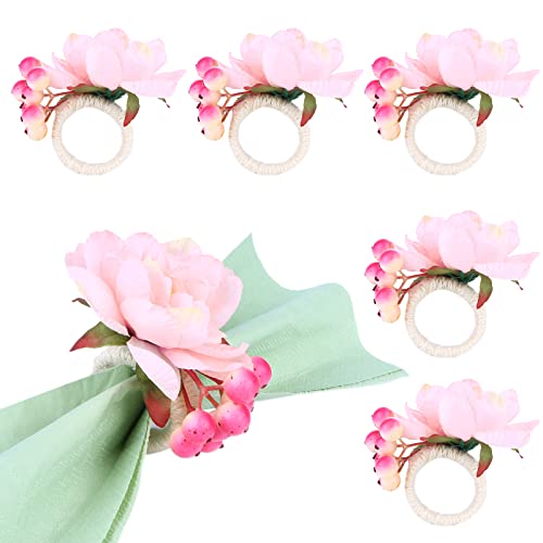Obangong 12 Pcs Artificial Flower Napkin Rings Floral Napkin Rings Peony Napkin Holder Buckles Farmhouse Crafts For Wedding Valentine's Banquet Mother's Day Home Table Decorations #TOP1
