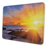 N / A Tapis de Bureau de Plage Coucher de Soleil coloré avec lumière Romance dans Le Ciel à Tropic Beach Tapis de Souris Fantaisie Paysage antidérapant Orange Bleu