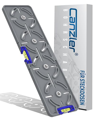 Canzler Bohrschablone Steckdose mit integrierten einstellbaren Libellen - Immer 100% genau - Steckdosen Schablone für 4-Fach Lochreihe im Abstand 71 mm - Bohrlehre Hohlwanddosen/Unterputzdosen