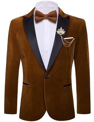 Image of Barry.Wang Velvet Mens Blazer Mardi Gras Sport Coat Brooch Regular Fit Tuxedo Peaked Lapel Suit Jacket Carnival Parade