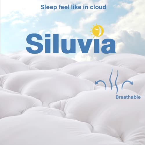 Siluvia Queen Mattress Topper With 400Tc 100% Bamboo Cover Extra Thick Pillowtop Cooling Mattress Topper Queen Mattress Pad White With 8-21 Inch Deep Pocket 3D Snow Down Alternative Fill #TOP1