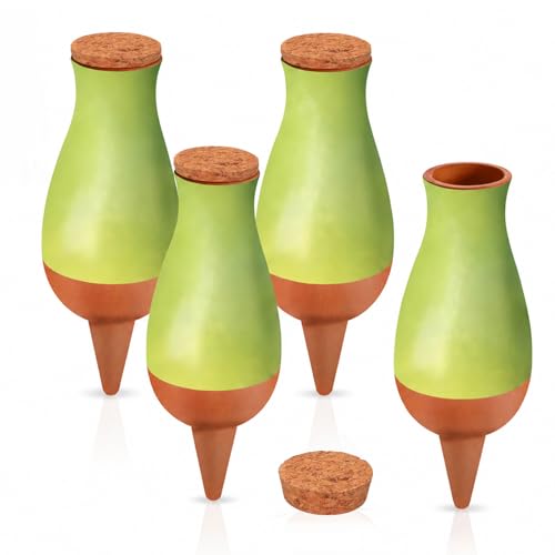Bewässerungskugeln aus Terrakotta 4er Set 473 ml automatische Pflanzenbewässerung Ollas/Oyas zum Nachfüllen von oben für Zimmerpflanzen Balkonkästen Hochbeet & GartenTonkegel Bewässerung