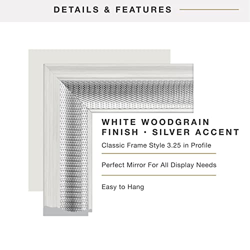 Image of MCS 24.5x30.5 Large Wall Mirror, White Woodgrained Frame with Woven Silver Detail & Beveled Detail Mirror, Vertical & Horizontal Wall Hanging Mirror for Bathroom, Bedroom & Livingroom