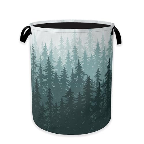 Foggy Forest Laundry Hamper,Green Tree Clothes Hamper for Laundry,Waterproof Oxford Toy Storage Collapsible Hampers for Bedroom, Dorm Room,Bathroom,16x20 Inch