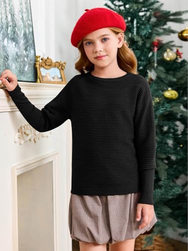 Image of Haloumoning Girls Fall Sweater Kids Ribbed Knit Split Pullover Tops 5-14Y